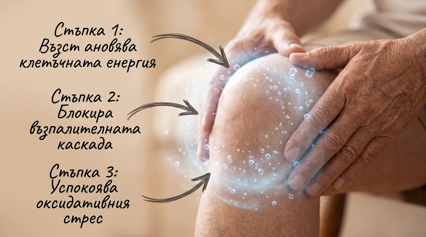 Стъпка 1, 2 и 3 върху коляното
